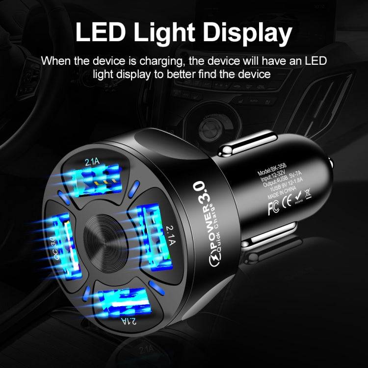 2 PCS BK-358 3A QC3.0 4USB Car Charger One For Four Mobile Phone Car Charger(Black) - Car Charger by PMC TechLife | Online Shopping South Africa | PMC TechLife
