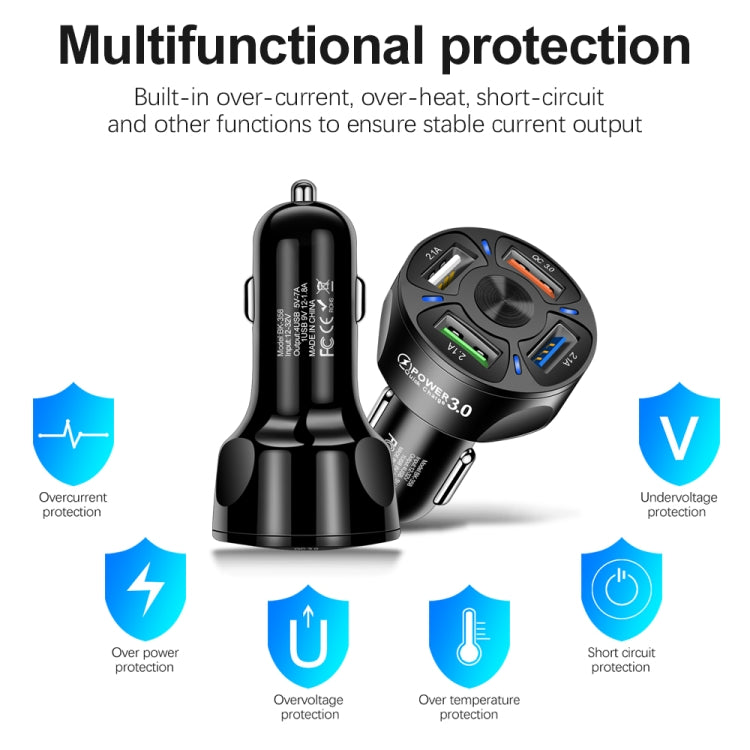 2 PCS BK-358 3A QC3.0 4USB Car Charger One For Four Mobile Phone Car Charger(Black) - Car Charger by PMC TechLife | Online Shopping South Africa | PMC TechLife