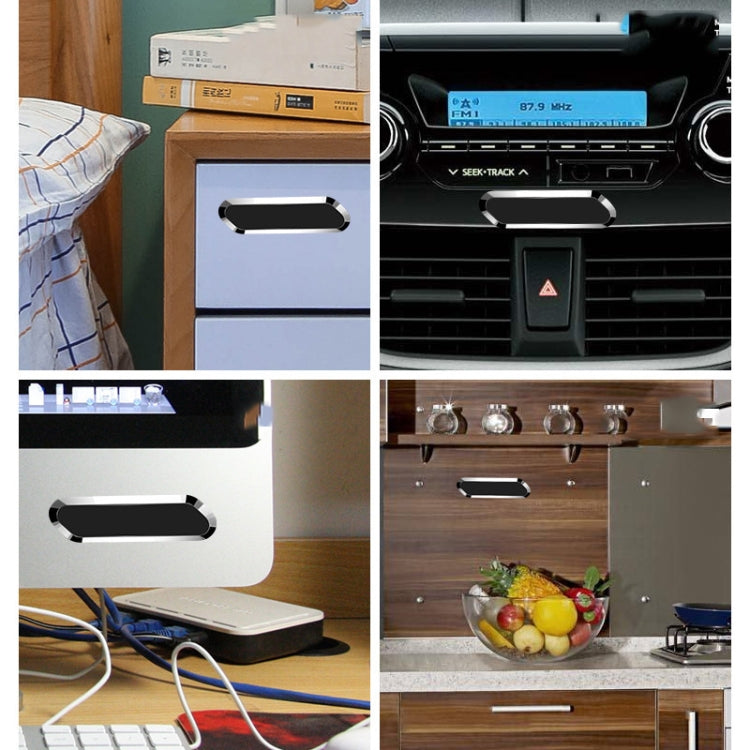 F601 4 PCS One Word Long Magnet Car Bracket Car Navigation Lazy Magnetic Metal Bracket(Rounded Black) - Car Holders by PMC TechLife | Online Shopping South Africa | PMC TechLife