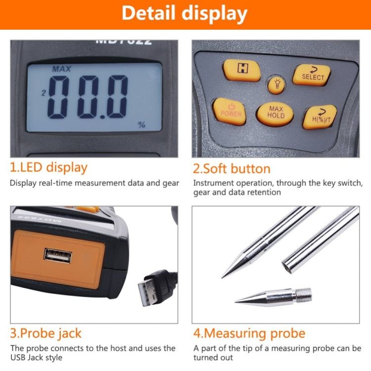 MD7822 Smart Grain Moisture Tester Ultra-Long Probe Digital Moisture Meter - PH & Moisture Meter by PMC Jewellery | Online Shopping South Africa | PMC Jewellery