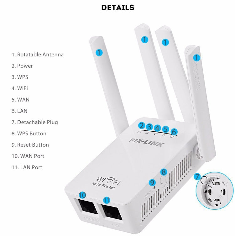 PIX-LINK LV-WR09 300Mbps WiFi Range Extender Repeater Mini Router(AU Plug) - Wireless Routers by PMC TechLife | Online Shopping South Africa | PMC TechLife