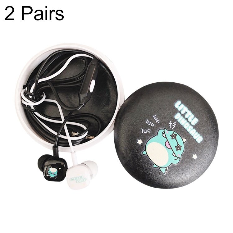 2 Pairs Cartoon Pattern Heavy Bass In-Ear Headphones Universal Wired Headphones with Microphone(Black) - In Ear Wired Earphone by PMC Jewellery | Online Shopping South Africa | PMC Jewellery