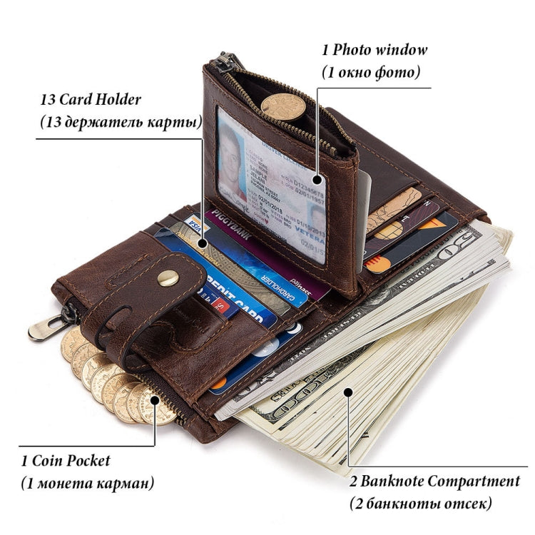 RFID Anti-Theft Swipe Wallet Tri-Fold Multi-Card Slot Crazy Horse Leather Men Leather Wallet(Black) - Antimagnetic RFID Package by PMC TechLife | Online Shopping South Africa | PMC TechLife | Buy Now Pay Later Mobicred
