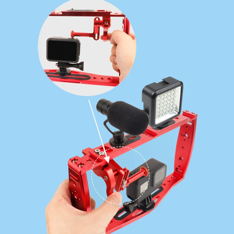 Diving Dual Handheld Grip Bracket Stabilizer Extension Phone Clamp Camera Rig Cage Underwater Case for GoPro HERO9 /8 /7, Colour: Red Bracket + Shutter - Camera Cage by PMC TechLife | Online Shopping South Africa | PMC TechLife