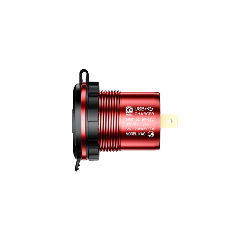 Aluminum Alloy Double QC3.0 Fast Charge With Button Switch Car USB Charger Waterproof Car Charger Specification: Red Shell Red Light With Terminal - DIY Modified Charger by PMC TechLife | Online Shopping South Africa | PMC TechLife | Buy Now Pay Later Mobicred