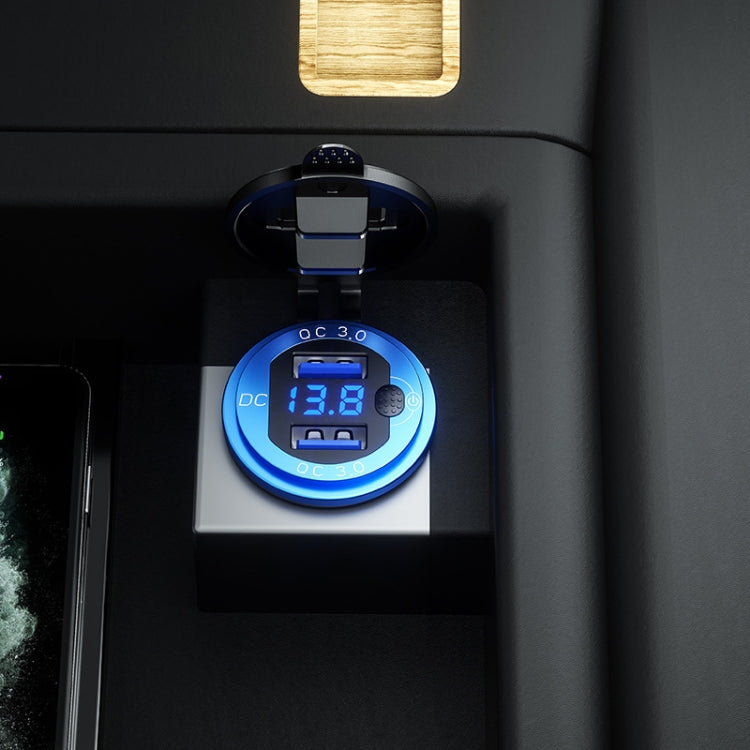 Aluminum Alloy Double QC3.0 Fast Charge With Button Switch Car USB Charger Waterproof Car Charger Specification: Red Shell Blue Light With Terminal - DIY Modified Charger by PMC TechLife | Online Shopping South Africa | PMC TechLife