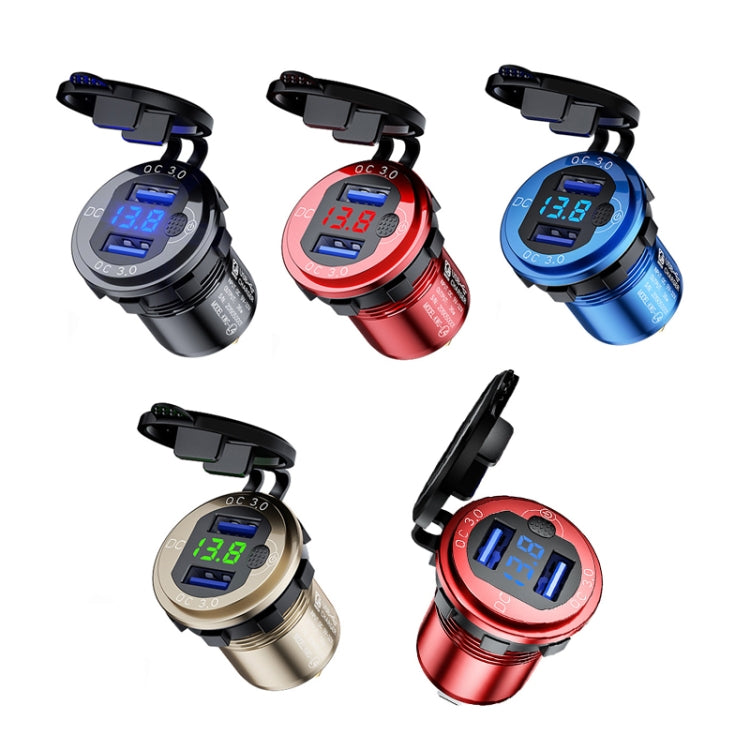 Aluminum Alloy Double QC3.0 Fast Charge With Button Switch Car USB Charger Waterproof Car Charger Specification: Black Shell Blue Light With 60cm Line - DIY Modified Charger by PMC TechLife | Online Shopping South Africa | PMC TechLife