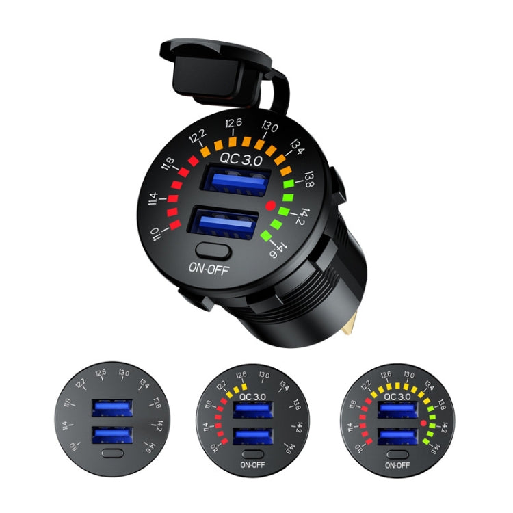 Car Motorcycle Ship Modified With Colorful Screen Display USB Dual QC3.0 Fast Charge Car Charger, Model: P20-B With 60cm Line - DIY Modified Charger by PMC TechLife | Online Shopping South Africa | PMC TechLife
