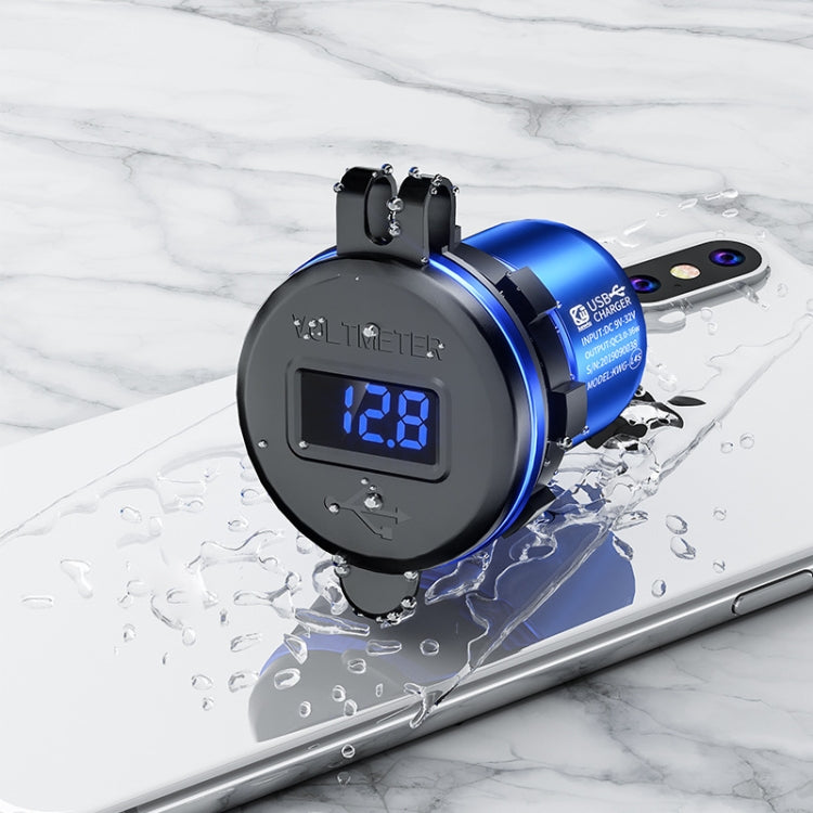 Car Motorcycle Modified USB Charger QC3.0 Metal Waterproof Fast Charge(Black Shell Blue Light) - DIY Modified Charger by PMC TechLife | Online Shopping South Africa | PMC TechLife