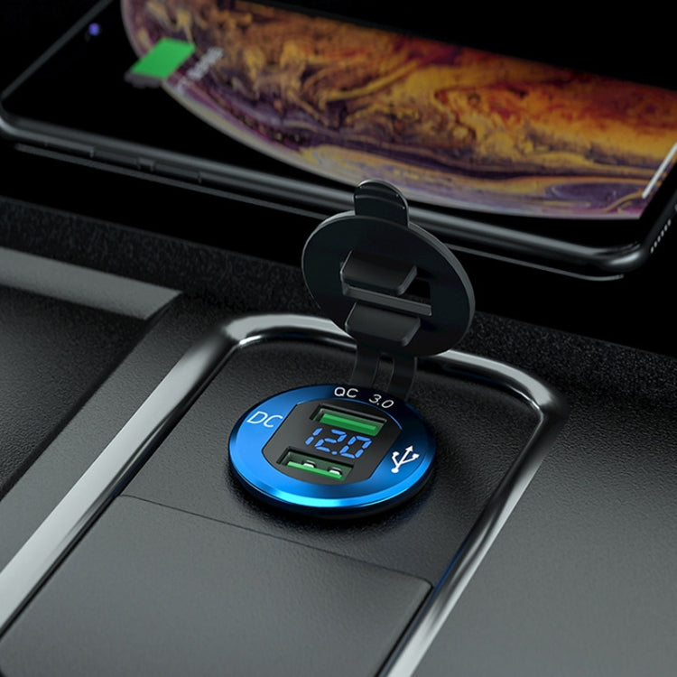 Car Motorcycle Modified USB Charger QC3.0 Metal Waterproof Fast Charge(Blue Shell Blue Light)) - free shipping - PMC TechLife - Order now!