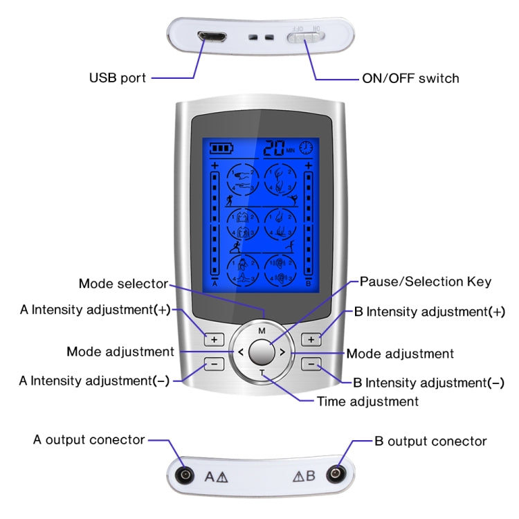 24-Mode Digital Electronic Pulse Massager Intelligent Whole Body Physical Therapy Meridian Massager, Specification: US Plug(Black) - Massage & Relaxation by PMC TechLife | Online Shopping South Africa | PMC TechLife
