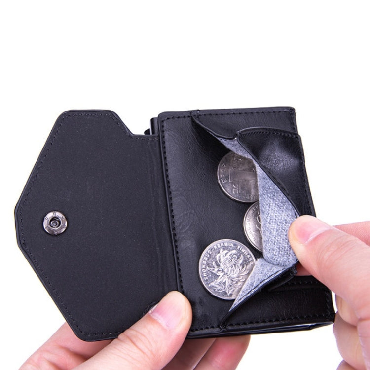 Anti-Theft Aluminum Alloy Coin Purse RFID Anti-Degaussing Automatic Pop-Up PU Bank Card Bag(Mad Horse Blue) - free shipping - PMC TechLife - Order now!