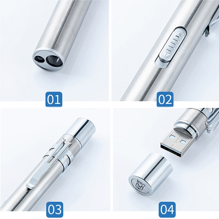 Flashlight Pupil Pen Light Yellow White Dual Light Source Dental Light LED Stainless Steel Morning Inspection Light(Silver) - LED Flashlight by PMC TechLife | Online Shopping South Africa | PMC TechLife
