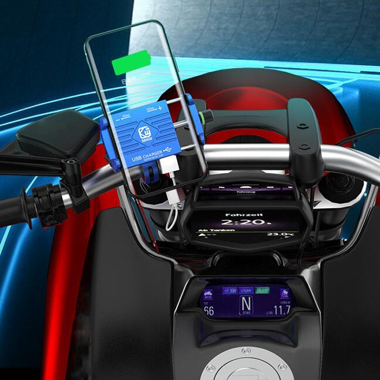 Kewig M6 Aluminum Alloy Motorcycle Mobile Phone Bracket Rechargeable With Switch Waterproof Stable Navigation Bracket(Blue) - Holder by PMC TechLife | Online Shopping South Africa | PMC TechLife | Buy Now Pay Later Mobicred