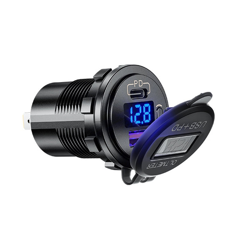12V Modified Car USB Charger With Voltage Display PD QC3.0 Socket(With Terminal Blue Light) - DIY Modified Charger by PMC TechLife | Online Shopping South Africa | PMC TechLife