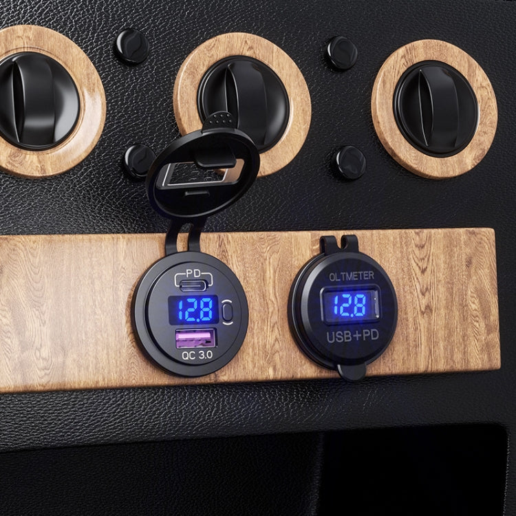 12V Modified Car USB Charger With Voltage Display PD QC3.0 Socket(With Terminal Red Light) - DIY Modified Charger by PMC TechLife | Online Shopping South Africa | PMC TechLife