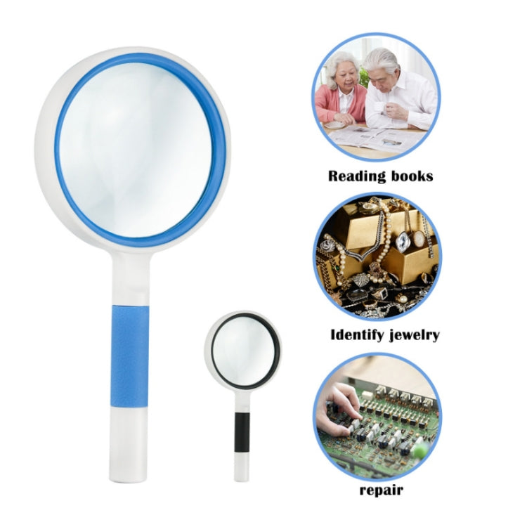 Hand-Held Reading Magnifier Glass Lens Anti-Skid Handle Old Man Reading Repair Identification Magnifying Glass, Specification: 85mm 10 Times (Blue White) - free shipping - PMC TechLife - Order now!