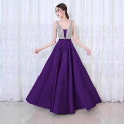 V-neck Sequin Dress Banquet Annual Evening Dress, Size:XL(Purple) - Evening Dress by PMC Jewellery | Online Shopping South Africa | PMC Jewellery