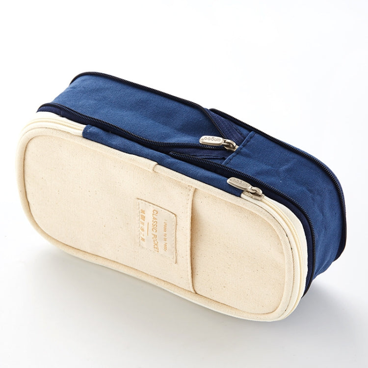 Angoo Cotton And Linen Large Capacity Pencil Stationery Bag(572 Navy / Beige) - Pen Holder by Angoo | Online Shopping South Africa | PMC TechLife | Buy Now Pay Later Mobicred