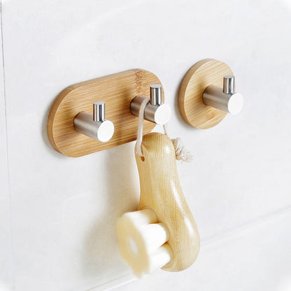 2 PCS Stainless Steel Bamboo Double Row Hook Kitchen Bathroom Door Adhesive Solid Wood Hook(Double Hook) - Shelf & Hooks by PMC Jewellery | Online Shopping South Africa | PMC Jewellery