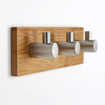 Stainless Steel Bamboo Wood Three Row Hook Kitchen Bathroom Door Adhesive Hook(Three Hook) - Shelf & Hooks by PMC Jewellery | Online Shopping South Africa | PMC Jewellery