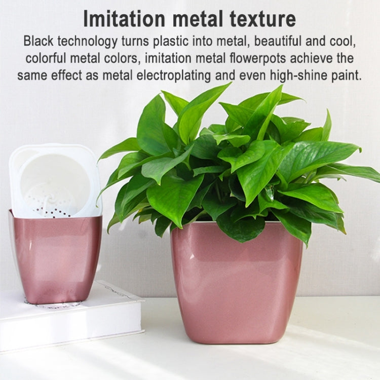 Imitation Metal Colorful Water Storage Plastic Flowerpot, Size: G109 Medium Pot(Square Rose Gold) - free shipping - PMC TechLife - Order now!