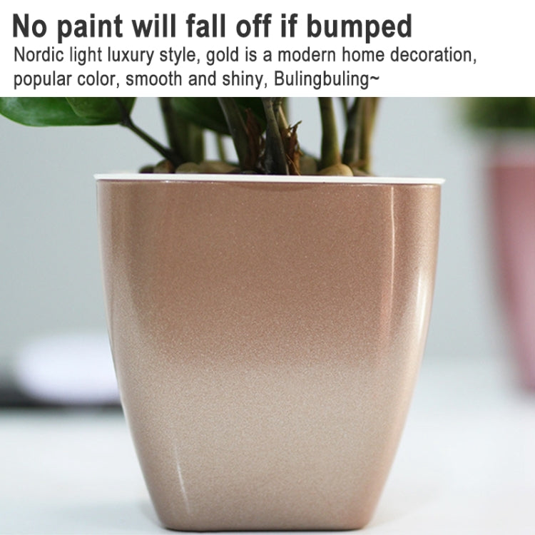 Imitation Metal Colorful Water Storage Plastic Flowerpot, Size: G109 Medium Pot(Square Rose Gold) - free shipping - PMC TechLife - Order now!