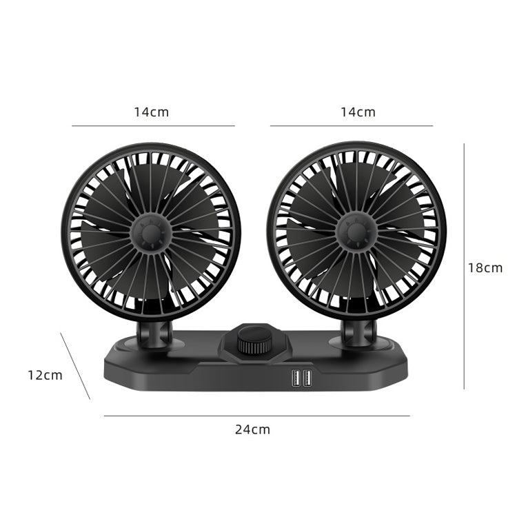 F558 With USB Mobile Phone Charging Car Fan 12/24V Car Truck Double Shaking Head Fan(Double Head 12V) - Heating & Fans by PMC Jewellery | Online Shopping South Africa | PMC Jewellery