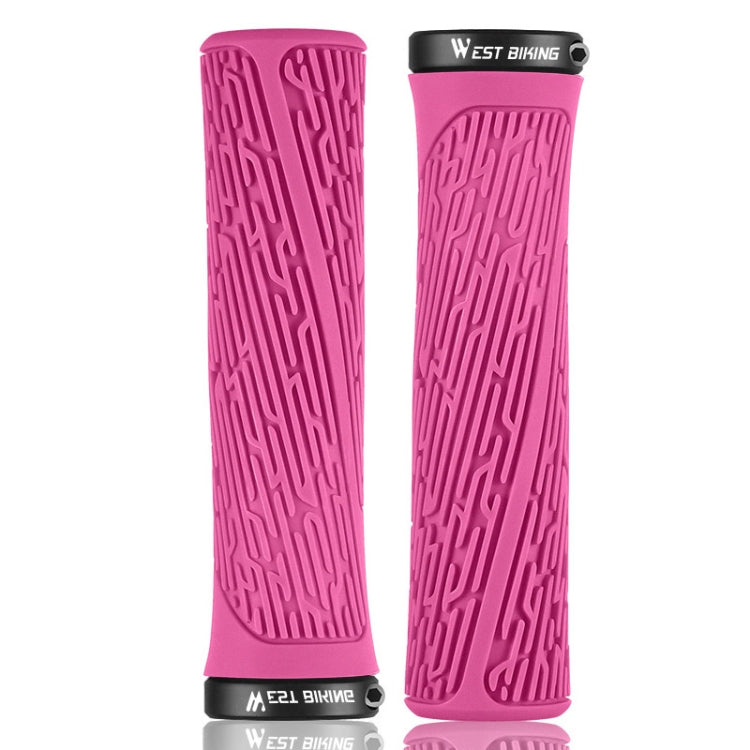 1 Pair WEST BIKING YP0804061 Bicycle Anti-Slip Shock Absorber Grip Mountain Bike Rubber Handlebar Cover(Rose Pink) - free shipping - PMC TechLife - Order now!