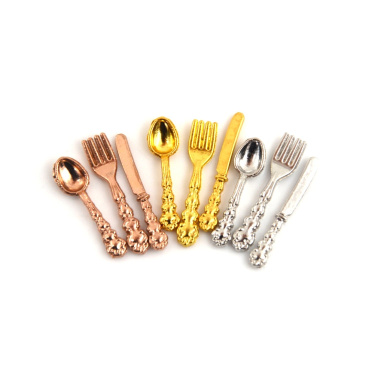 12 PCS / Set Simulation Kitchen Food Furniture Toys Dollhouse Miniature Accessories 1:12 Fork Knife Soup Spoon Tableware(Silver) - Pretend Play Toys by PMC Jewellery | Online Shopping South Africa | PMC Jewellery