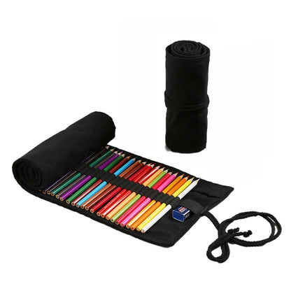 108 Holes Pure Black Handmade Canvas Roll Pen Bag Large Capacity Boy And Girl Sketch Color Pencil Curtain - Pen Holder by PMC Jewellery | Online Shopping South Africa | PMC Jewellery
