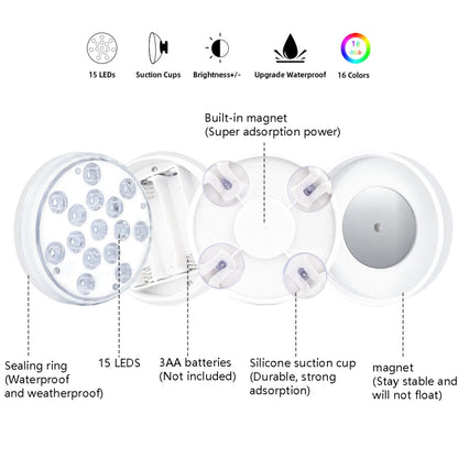 15 LEDs RF Remote Control Diving Light Magnetic Waterproof Pool Lamp, Spec: 2 PCS + 1 RC(16 Colors) - Underwater Lights by PMC Jewellery | Online Shopping South Africa | PMC Jewellery