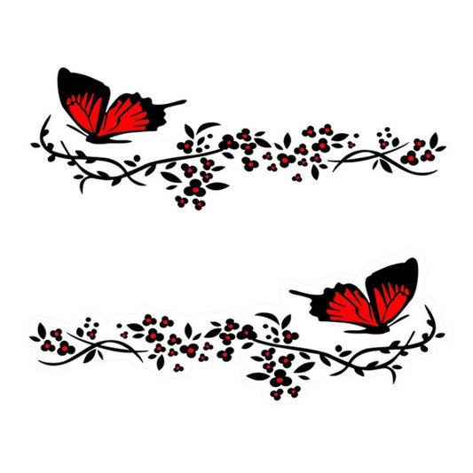 2 Pairs R729 Butterfly Flower Car Sticker Butterfly Love Flower Personality Engine Cover Body Decorative Sticker(Red) - Decorative Sticker by PMC Jewellery | Online Shopping South Africa | PMC Jewellery