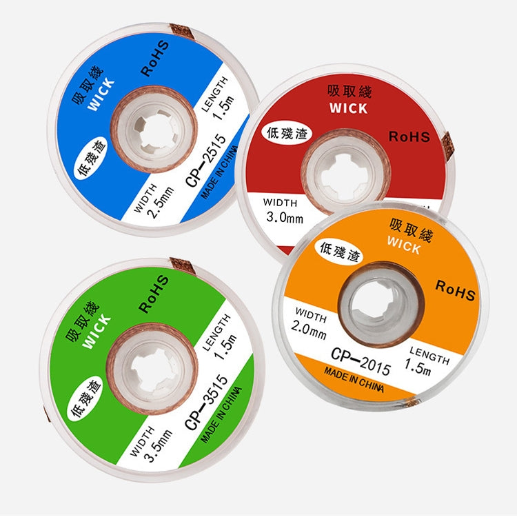 4 PCS Silk Wire Deficiency Tin With Low Residue Strip BGA To Remove Tin Welding Strip Electronic Maintenance Welding Material, Model: CP-3015 3.0mm x 1.5m - free shipping - PMC TechLife - Order now!