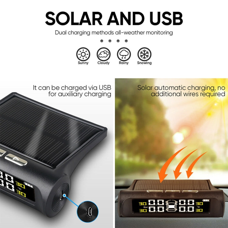 T1 Vehicle-mounted Solar Wireless Tire Pressure Monitoring System General-purpose Vehicle Tire Pressure Thermometer(Black) - Tire Pressure Gauges by PMC TechLife | Online Shopping South Africa | PMC TechLife