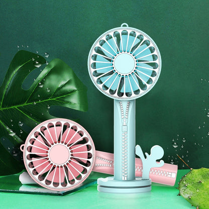 Zipper Fan USB Mini Handheld Fan Portable with Stand Base(Lvory White) - Electric Fans by PMC Jewellery | Online Shopping South Africa | PMC Jewellery