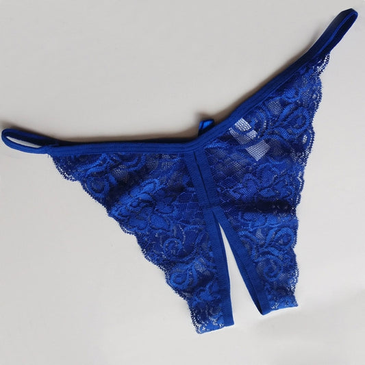 3 PCS Sexy Opening Crotch Panties Flower Lace Briefs Thongs(Blue) - Ladies Underwear by PMC Jewellery | Online Shopping South Africa | PMC Jewellery