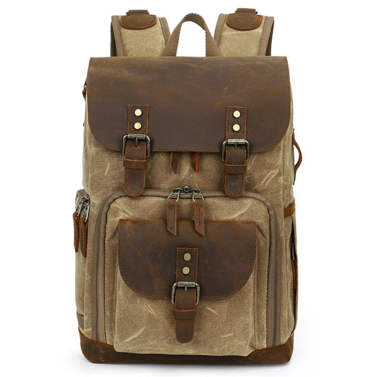 K-86 Casual Shoulder Camera Bag Contrast Waterproof Batik Canvas Single Digital Camera Photo Backpack(Khaki) - Backpack by PMC Jewellery | Online Shopping South Africa | PMC Jewellery