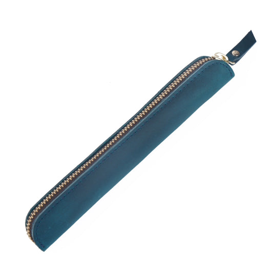 Retro Simple Leather Stylus Leather Zipper Pen Protection Case Crazy Horse Skin Mini Pen Case(Blue) - Pen Holder by PMC Jewellery | Online Shopping South Africa | PMC Jewellery