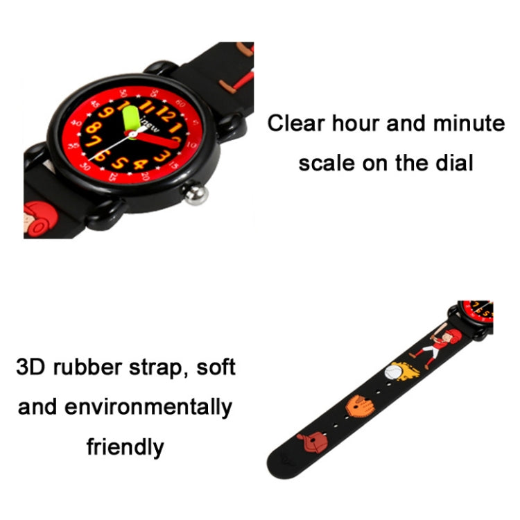 JNEW A335-86131 Children Cartoon 3D Baseball Boy Silicone Strap Waterproof Quartz Watch( Black) - Cartoon Watches by JNEW | Online Shopping South Africa | PMC Jewellery | Buy Now Pay Later Mobicred