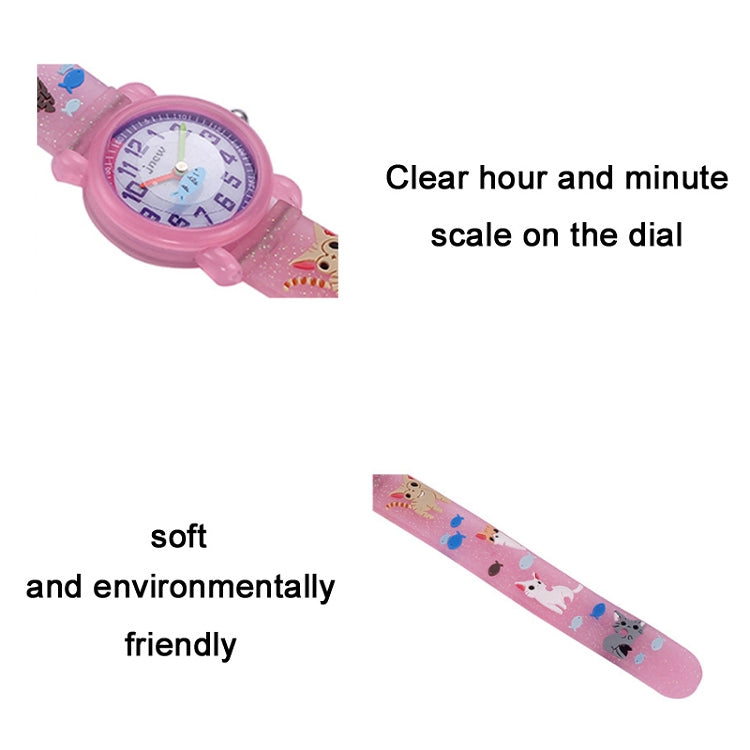 JNEW A335-86264 Children Cartoon 3D Kitten Catching Fish Silicone Waterproof Quartz Watch(Purple) - Cartoon Watches by JNEW | Online Shopping South Africa | PMC Jewellery | Buy Now Pay Later Mobicred