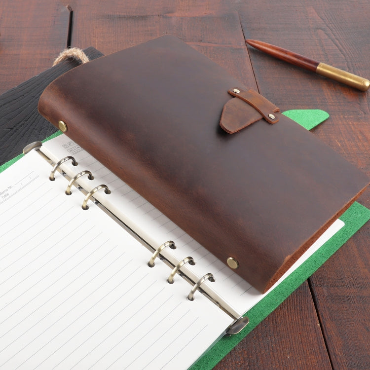 A5 Cowhide Retro Loose-Leaf Notebook Diary Office Business Simple Notepad Crazy Horse Leather Handbook(Ink Green) - Notebooks by PMC Jewellery | Online Shopping South Africa | PMC Jewellery