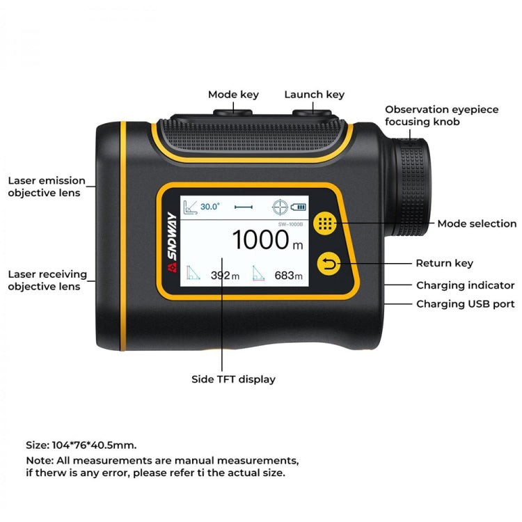 SNDWAY Rangefinder Instrument Outdoor Telescope Golf Measuring Instrument, Model: SW1000B 1000m - free shipping - PMC TechLife - Order now!