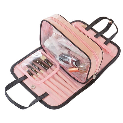 Multifunctional 2 In 1 Cosmetic Bag Portable Large Capacity Transparent Cosmetic Brush Storage Bag Wash Bag(Gray + Yellow) - Storage Boxes by PMC Jewellery | Online Shopping South Africa | PMC Jewellery