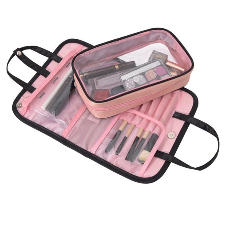 Multifunctional 2 In 1 Cosmetic Bag Portable Large Capacity Transparent Cosmetic Brush Storage Bag Wash Bag(Red + Khaki) - Storage Boxes by PMC Jewellery | Online Shopping South Africa | PMC Jewellery