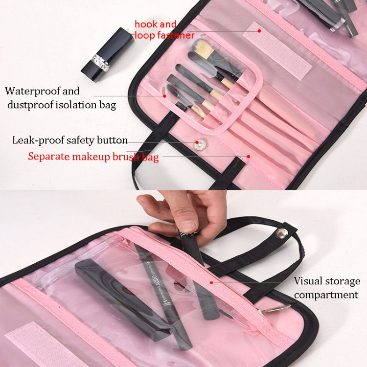 Multifunctional 2 In 1 Cosmetic Bag Portable Large Capacity Transparent Cosmetic Brush Storage Bag Wash Bag(Black + Pink) - Storage Boxes by PMC Jewellery | Online Shopping South Africa | PMC Jewellery