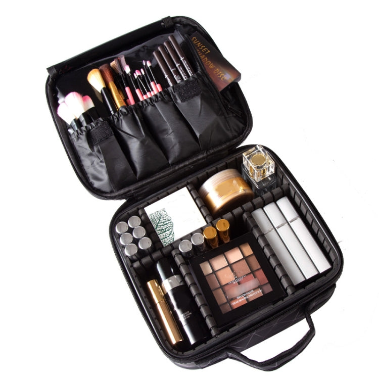 Waterproof Cosmetic Box With Partitions Cosmetic Bag Large-Capacity Rhombic PU Cosmetic Storage Box(Black) - Storage Boxes by PMC Jewellery | Online Shopping South Africa | PMC Jewellery