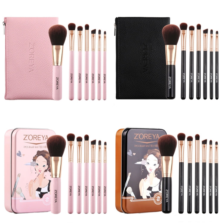 ZOREYA ZS744 7 In 1 Makeup Brush Set Beauty Tools Brush, Exterior color: Pink + Iron Box - Makeup Brushes by PMC Jewellery | Online Shopping South Africa | PMC Jewellery