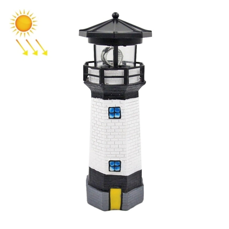 Outdoor Garden Decoration Solar Lighthouse Resin LED Revolving Light(Black White) - With Solar Panel by PMC Jewellery | Online Shopping South Africa | PMC Jewellery