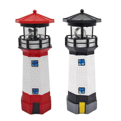 Outdoor Garden Decoration Solar Lighthouse Resin LED Revolving Light(Black White) - With Solar Panel by PMC Jewellery | Online Shopping South Africa | PMC Jewellery
